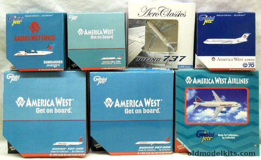 Gemini Jets 1/400 American West GJAWE941 Bombardier Dash 8 Series 200 / GJAWE514Airbus A319 / GJAWE Boeing 757-200 / GJAWE555 Boeing 737-300 / GJAWE514 Canadair CRJ-200 / GJAWE1060 Fokker 70 / Aero Classics Boeing 737 (N302AW) America West Airlines plastic model kit